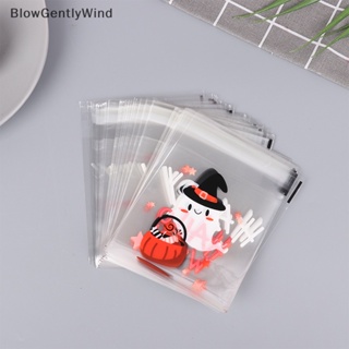 Blowgentlywind ถุงพลาสติกใส่ขนมคุกกี้ มีกาวในตัว สําหรับตกแต่งปาร์ตี้ฮาโลวีน 100 ชิ้น BGW