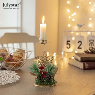 JULYSTAR คริสต์มาส Golden Iron Candlestick หน้าต่างเดสก์ท็อปตกแต่งคริสต์มาสตกแต่งวันหยุด