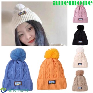 Anemone หมวกบีนนี่ ผ้าขนสัตว์ถัก กันความหนาว ป้องกันหู หลากสี แบบสวมหัว สําหรับกลางแจ้ง