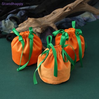 Standhappy ถุงขนม ผ้ากํามะหยี่ สีส้ม พร้อมเชือกเส้นเล็ก สําหรับตกแต่งปาร์ตี้ฮาโลวีน