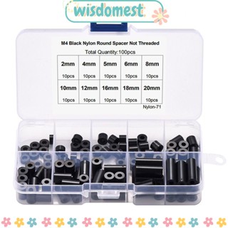 Wisdomest ชุดสกรูสเปเซอร์ ไนล่อน ทรงกลม ไม่มีเกลียว M4 สีดํา 100 ชิ้น