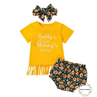 Babyclom- ชุดเสื้อยืดแขนสั้น กางเกงขาสั้น พิมพ์ลายเสือดาว ดอกไม้ แต่งพู่ แฟชั่นฤดูร้อน สําหรับเด็กผู้หญิง 3 ชิ้น