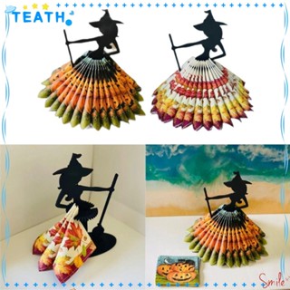 Teath ที่ใส่ผ้าเช็ดปาก รูปแม่มด แม่มด แบบไม้ สีดํา สําหรับตกแต่งปาร์ตี้ฮาโลวีน