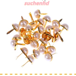 Suchenhd ตัวยึดกระดาษ ไข่มุก โลหะ ขนาดเล็ก 12 มม. สีทอง สําหรับตกแต่งสมุดภาพ งานฝีมือ 100 ชิ้น