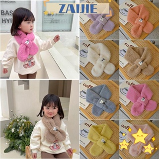 Zaijie24 ผ้าพันคอ ผ้ากํามะหยี่ขนนิ่ม ลายการ์ตูนน่ารัก ให้ความอบอุ่น สีพื้น สําหรับเด็ก