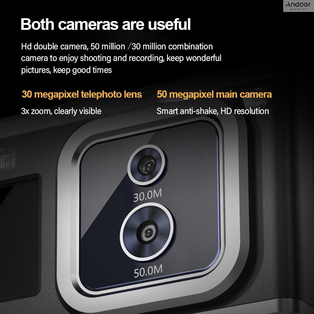 Mua-andoer กล้องดิจิทัล 2.88 นิ้ว แบบพกพา 50MP 4K Ultra HD ซูม 16X โฟกัสอัตโนมัติ ตั้งเวลาได้เอง กันสั่น พร้อมแบตเตอรี่ 2 ชิ้น เมมโมรี่การ์ด 32GB ของขวัญสําหรับเด็ก