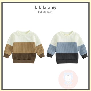 Laa6 เสื้อกันหนาว คอกลม แขนยาว สีตัดกัน แฟชั่นฤดูหนาว สําหรับเด็กวัยหัดเดิน