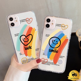 โปร่งใสเคสโทรศัพท์คู่สำหรับไอโฟน 11 12 13 14 15 Pro Max XR 7 6 8 Plus X XS MAX SE รอยยิ้มสีรุ้ง กันกระแทก เคสใสนุ่ม