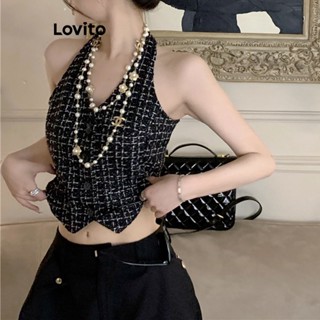 Lovito เสื้อกล้ามลําลอง ติดกระดุมด้านหน้า สําหรับผู้หญิง LNA17133 (สีดํา)