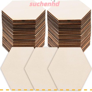 Suchenhd แผ่นไม้ธรรมชาติ หกเหลี่ยม 9*8*0.3 ซม. ทนทาน DIY 50 ชิ้น