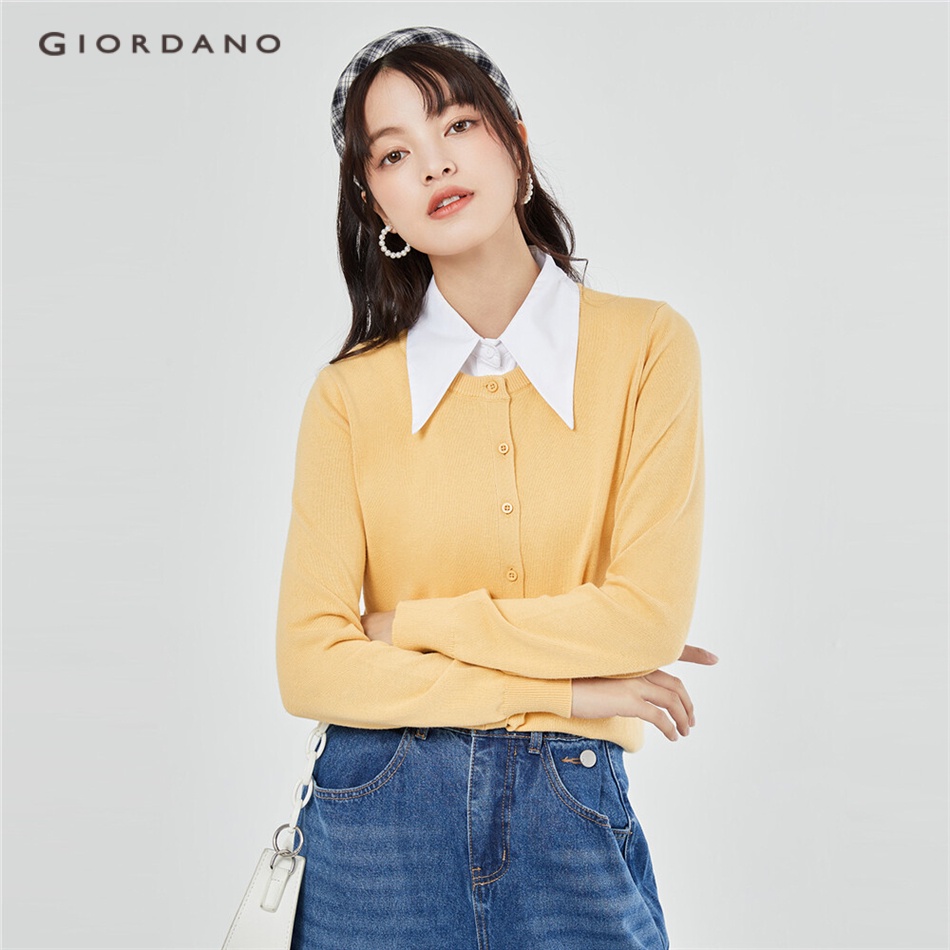GIORDANO WOMEN Combed cotton crewneck cardigan 05350615