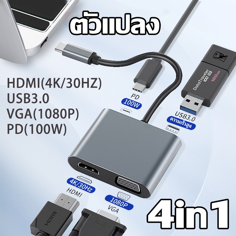 4in1 USB C to HDMI VGA Adapter 4in1 Type-c to HDMI 4K for MacBook Pro HP Envy 13 Dell XPS13/15 Lenov