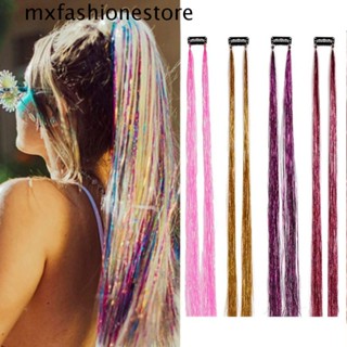 Mxfashione วิกผมหางม้า ผ้าไหมสังเคราะห์ สีรุ้ง ประดับกลิตเตอร์โฮโลแกรม สําหรับผู้หญิง