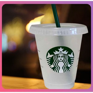 Creative Starbucks ถ้วยใสพร้อมฟางสีเขียว Children&amp;#39;s 473ml 16oz Straw Cup [COD]