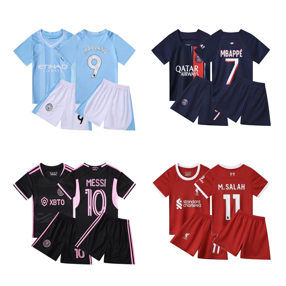 เสื้อกีฬาแขนสั้น ลายทีมชาติฟุตบอล Messi Haaland Mbappe Salah 2024 สําหรับเด็กผู้ชาย และเด็กผู้หญิง