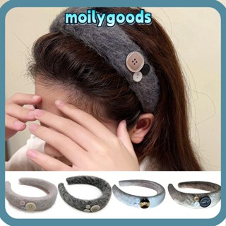 Moilyhd ที่คาดผม ผ้ากํามะหยี่ขนนิ่ม แฮนด์เมด ปุ่มด้านข้าง สีพื้น สําหรับผู้หญิง