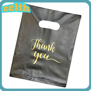 Zelth กระเป๋าช้อปปิ้ง แบบพกพา ลาย Thank You ขนาด 12 นิ้ว x15.7 นิ้ว 7.8 นิ้ว x12 นิ้ว สีดํา 100 ชิ้น