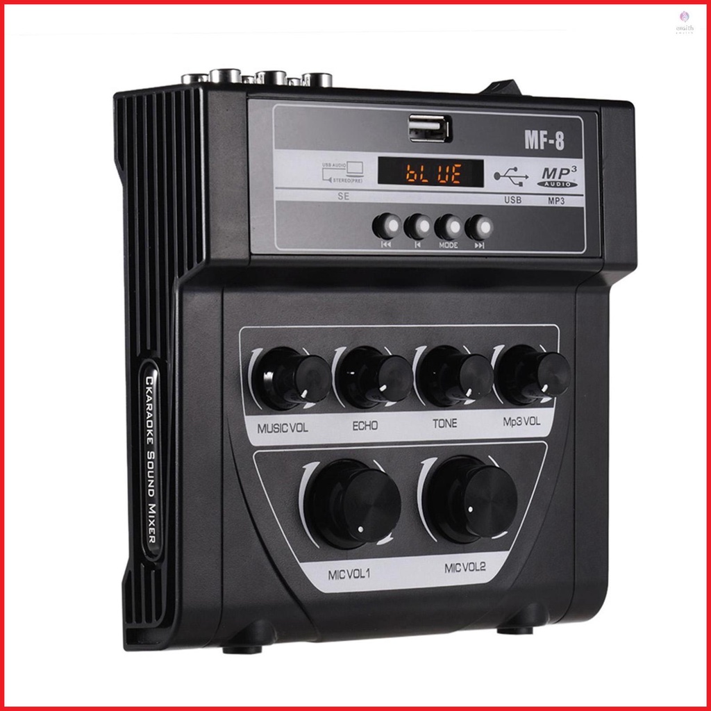 Mini Karaoke Sound Audio Mixer Stereo Echo Mixers Dual Microphone Inputs Support BT Recording MP3 Function for TV PC Smartphone Amplifier