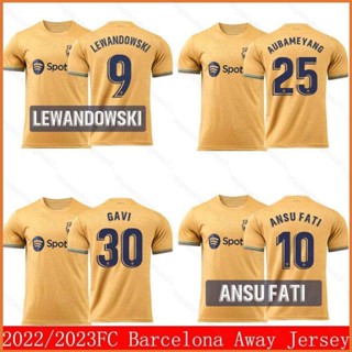 เสื้อกีฬาแขนสั้น ลายทีมชาติฟุตบอล Barcelona FCB YT3 2022-2023 Aubameyang Gavi Fati Lewandowski ชุดเยือน สําหรับผู้ชาย และผู้หญิง TY3