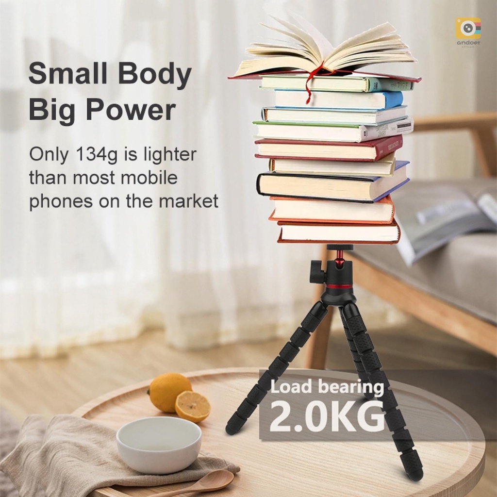 AND-PULUZ Phone Tripod Tabletop Tripod Stand Octopus Flexible Tripod Holder 2kg/4.4lbs Load Capacity with Remote Control Phone Clip  Adapter Compatible with DSLR Cameras iPhon