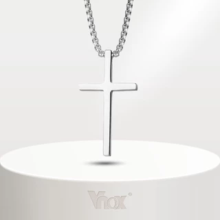 Vnox สร้อยคอ จี้ไม้กางเขน ไร้สี สีเงิน เครื่องประดับผู้หญิง พร้อมโซ่กล่องสเตนเลส