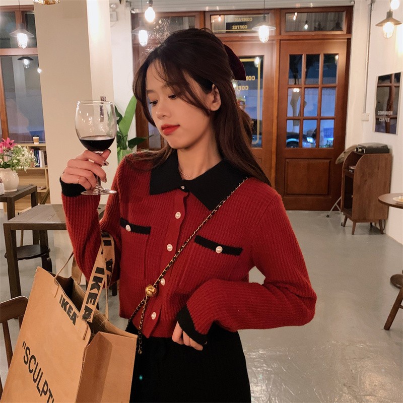 🔥พร้อมส่ง🔥MSD เสื้อไหมพรมคอปก แขนแต่งระบาย กระดุมหน้า น่ารัก สไตล์เกาหลี มี3สี