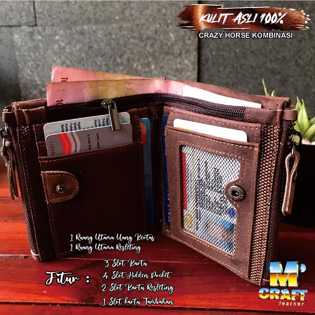 Crazy Horse กระเป๋าสตางค์หนังแท้ยืน Crazy Horse Cowhide กระเป๋าสตางค์ขนาดเล็กรวมกัน