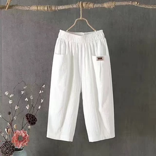 กางเกงขายาว ฮาเร็มลําลอง ผ้าฝ้าย และผ้าลินิน เอวสูง ทรงหลวม ขนาดใหญ่ สไตล์เกาหลี มีสีดํา สีขาว สีเหลือง สีน้ําตาลแอปริคอท ไซซ์ M-4XL สําหรับผู้หญิง