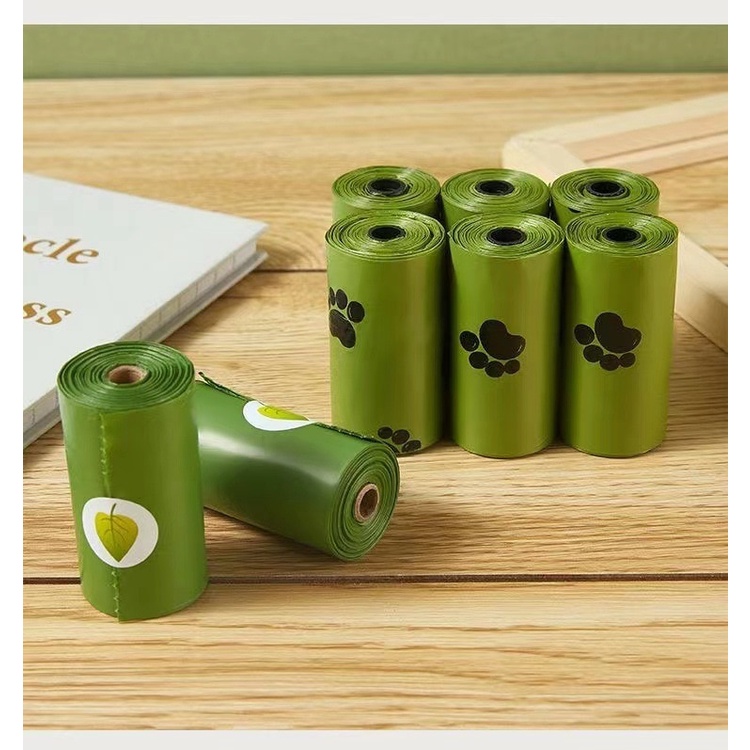 1 ม้วนถุงเซ่อสุนัขหนาถุงห้องน้ำย่อยสลายได้อย่างเต็มที่สำหรับอุปกรณ์สัตว์เลี้ยงลูกสุนัขผลิตภัณฑ์สีเขียวตู้ห้องน้ำ