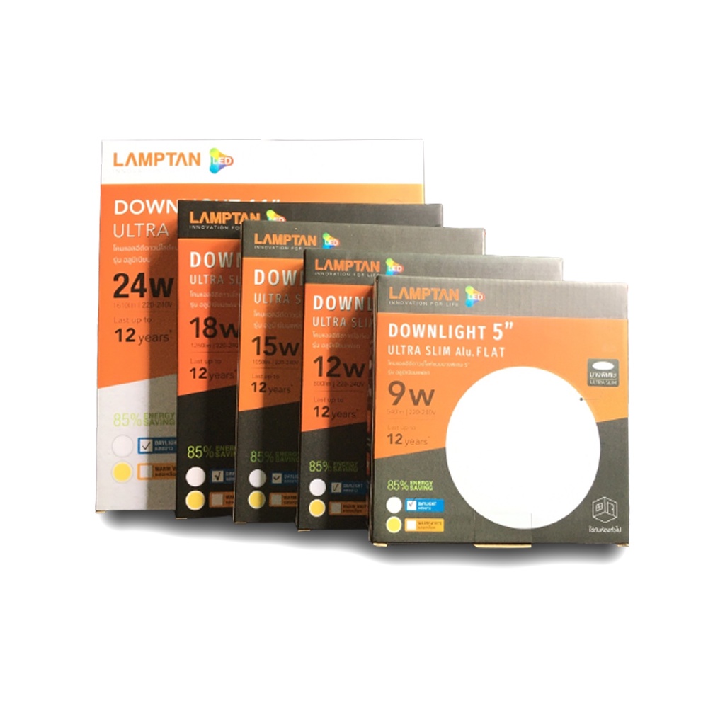หลอดไฟ led LAMPTAN โคมไฟ LED Downlight Ultra Slim Panel Alu Flat 5 นิ้ว 9w / 6 นิ้ว 12w/7 นิ้ว 15w/8 นิ้ว 18w /11นิ้ว24w