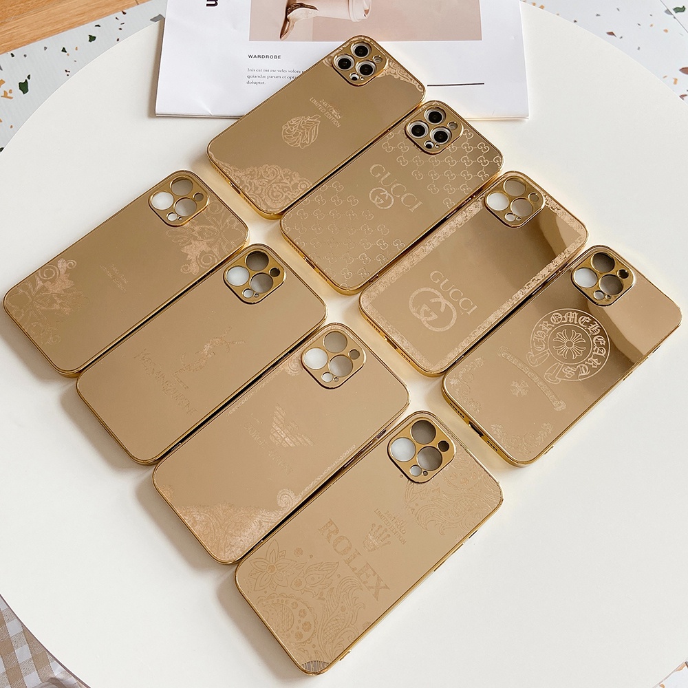 Gold Electroplated Mirrorเคสโทรศัพท์สําหรับIphone 16 Pro Max 15 Pro Max HardกันกระแทกสําหรับIP 12 13