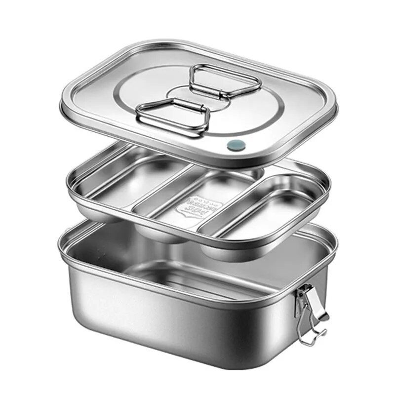 304 Stainless Steel Lunch Box Double-layer Anti Overflow Dinner Box Square Divided Dining Box Studen