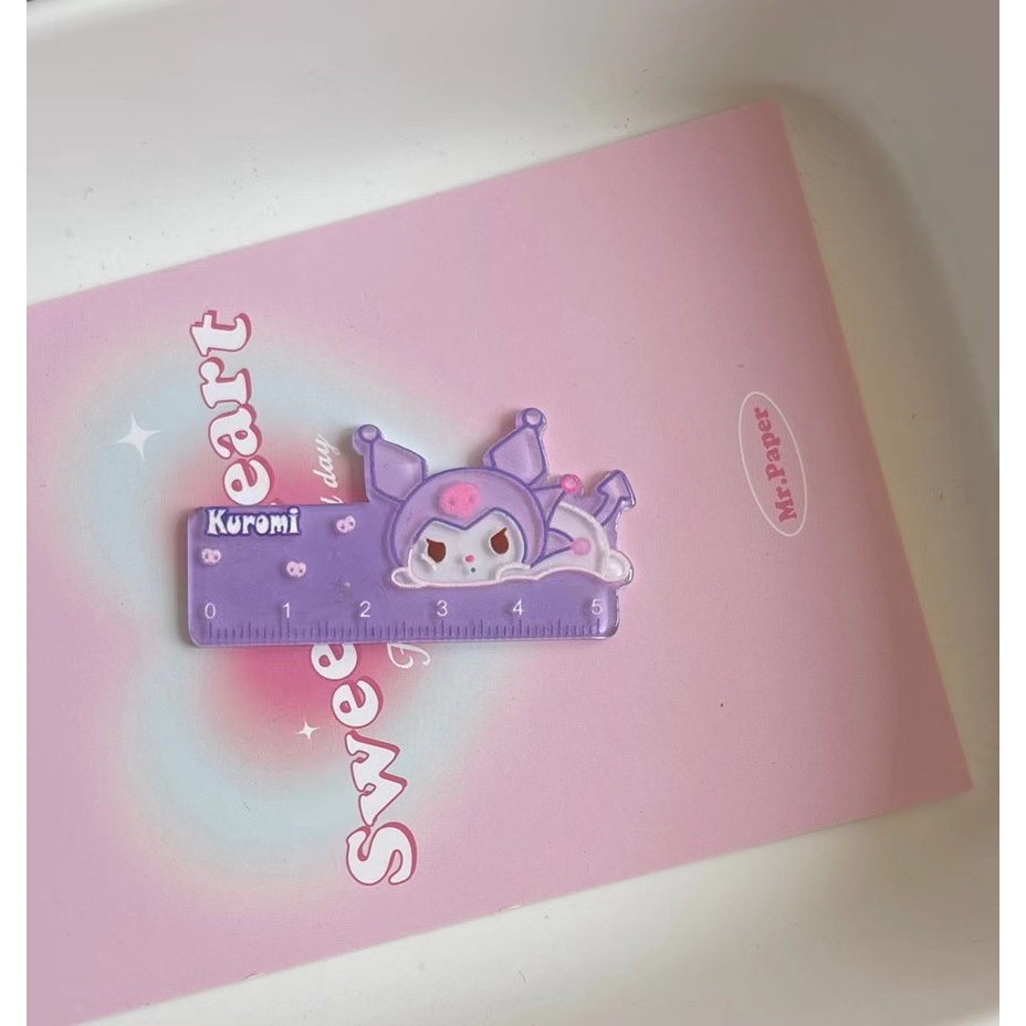 SANRIO ไม้บรรทัดขนาดเล็ก ซานริโอ เครื่องเขียนอะคริลิคนักเรียนการ์ตูนแบบพกพาไม้บรรทัดขนาดเล็กสร้างสรรค์แบบพกพา