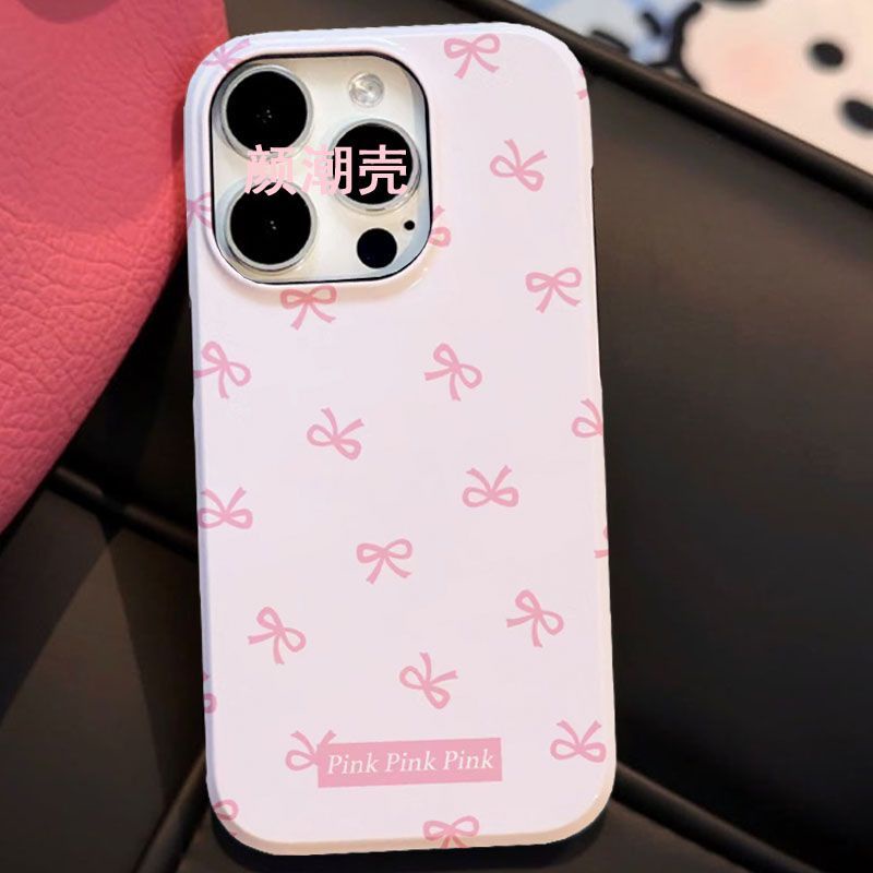 เคสโทรศัพท์มือถือ สองชั้น ประดับโบว์ สีชมพู สําหรับ iPhone11 12 13 14 15 12Promax 13Promax 14Pro 14Promax X XS XR 1OQP