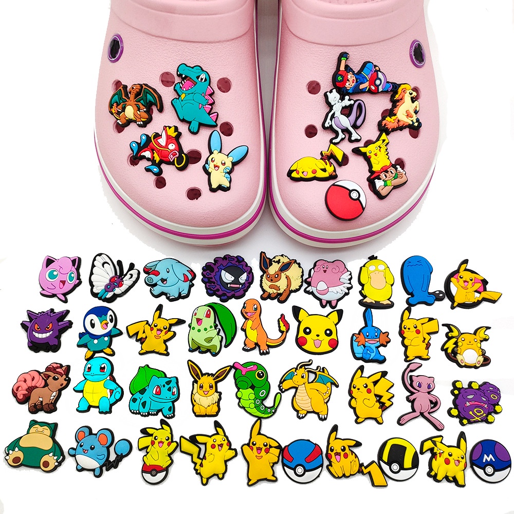 การ์ตูน Psyduck Crocs Jibbitz อะนิเมะ Pikachu Jibits Crorc Snorlax รองเท้า Charms Pokemon Jibitz Charm Pins สําหรับผู้หญิง อุปกรณ์เสริมตกแต่งรองเท้า