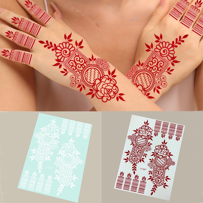 สติกเกอร์รอยสักชั่วคราว ลายเฮนน่า กันน้ํา มี 2 สี สําหรับเจ้าสาว งานแต่งงาน