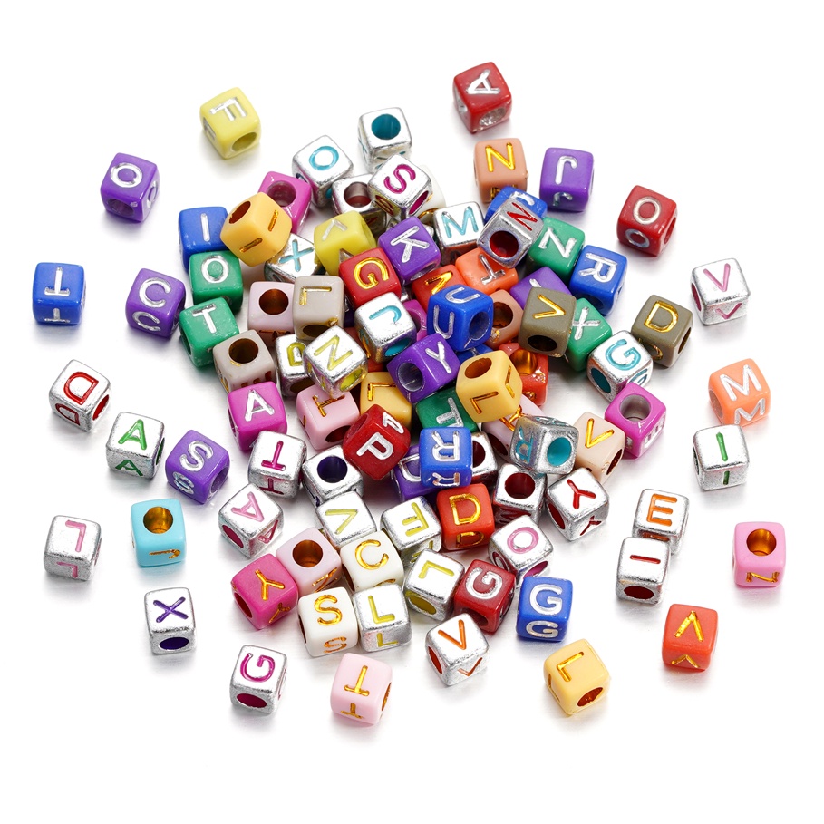 ลูกปัดตัวอักษร AZ โลหะ+อะคริลิค 6มม. 50ชิ้น สุ่มแบบ สำหรับDIYสร้อยคอ-สร้อยข้อมือ แฟชั่นเครื่องประดับ