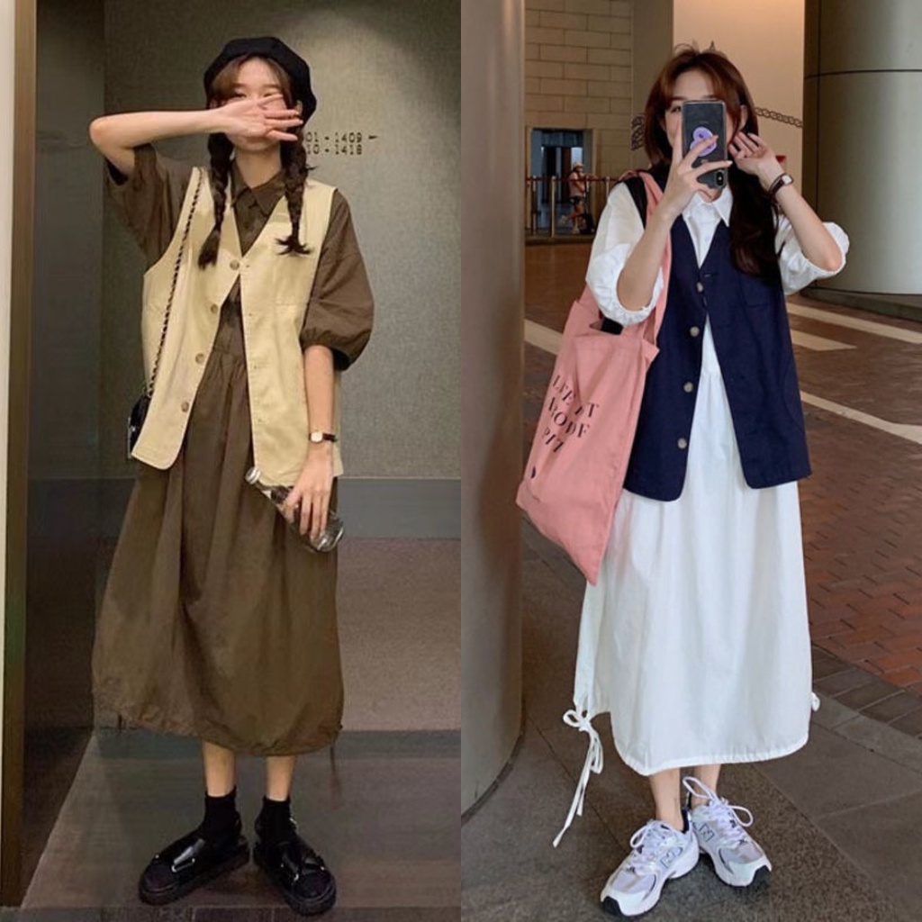 ชุดสูทเสื้อกั๊ก และชุดเดรส ทรงหลวม สไตล์เกาหลี แฟชั่นสําหรับสตรี และนักเรียน