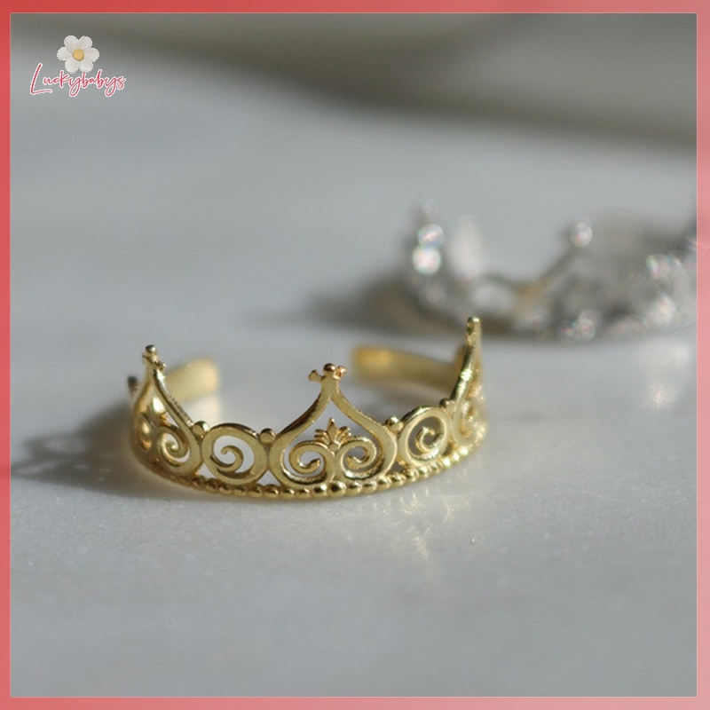 Luckybabys> แหวนเจ้าหญิงการ์ตูนเป็นเจ้าหญิงและ Pauper เครื่องประดับปรับทองเงินสีมงกุฎแหวนสําหรับสาวของขวัญใหม่