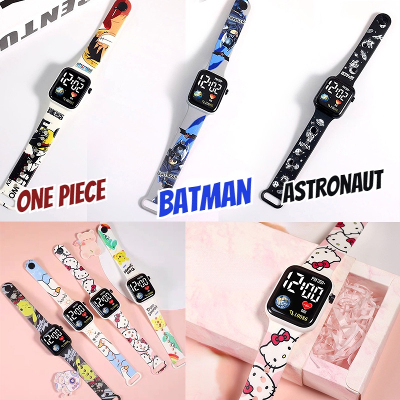 [ใหม่] นาฬิกาข้อมือดิจิทัล สายซิลิโคน ทรงสี่เหลี่ยม ลายการ์ตูนแบทแมน KT cat/Batman LED สําหรับเด็กนักเรียนผู้ชาย และผู้หญิง