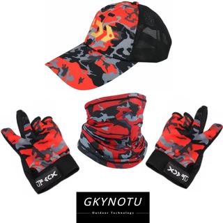 Gkynotu ถุงมือขี่จักรยาน ตกปลา กันลื่น อนุภาค + หมวกตกปลา ตาข่ายระบายอากาศ + ผ้าคลุมศีรษะ พัฟ หน้ากากกันแดด