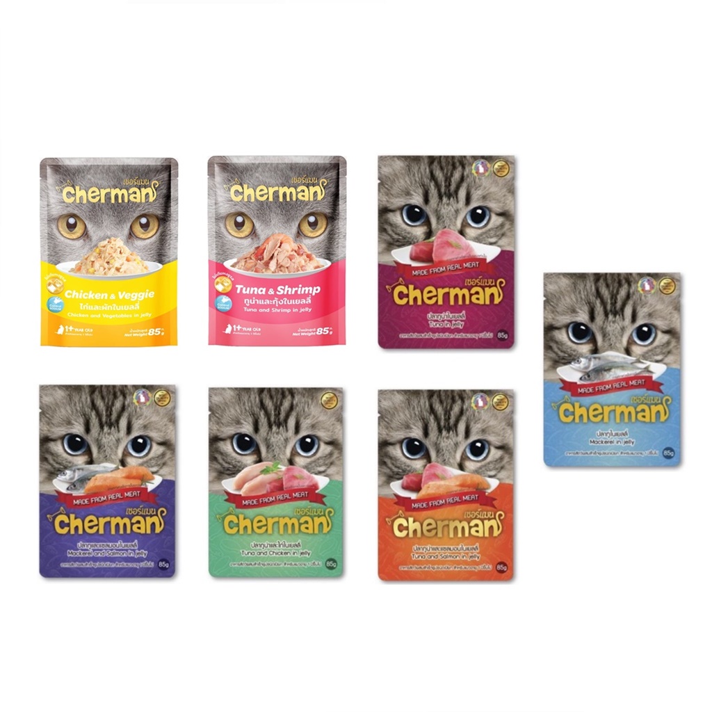 12 ซอง Cherman อาหารสำเร็จรูปชนิดเปียก สำหรับแมว ขนาด 85 กรัม