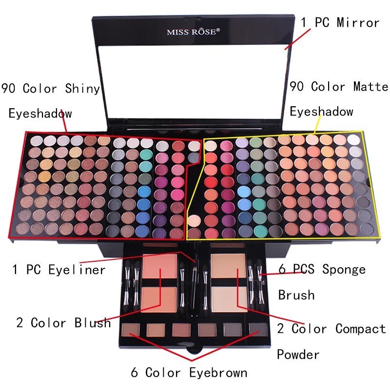สินค้าพร้อมส่งในไทย Miss Rose พาเลทชิมเมอร์ เนื้อแมตต์ 194 สี สําหรับแต่งหน้า พกพาสะดวก ราคา ถูกที่สุด ดีลบีเคเค แกลเลอรีภาพที่ 3