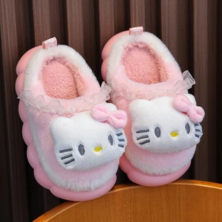 Reyno Sanrio Hello Kitty Cinnamoroll Kuromi Melody รองเท้าแตะ ผ้าฝ้าย กํามะหยี่ นุ่ม อบอุ่น เหมาะกับหน้าหนาว สําหรับผู้หญิง