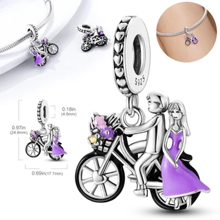 ใหม่ 925 เงินสเตอร์ลิงลูกปัดสีม่วงดอกไม้ Dangle Charm Fit ยี่ห้อสร้อยข้อมือและสร้อยคอเครื่องประดับของขวัญทํา