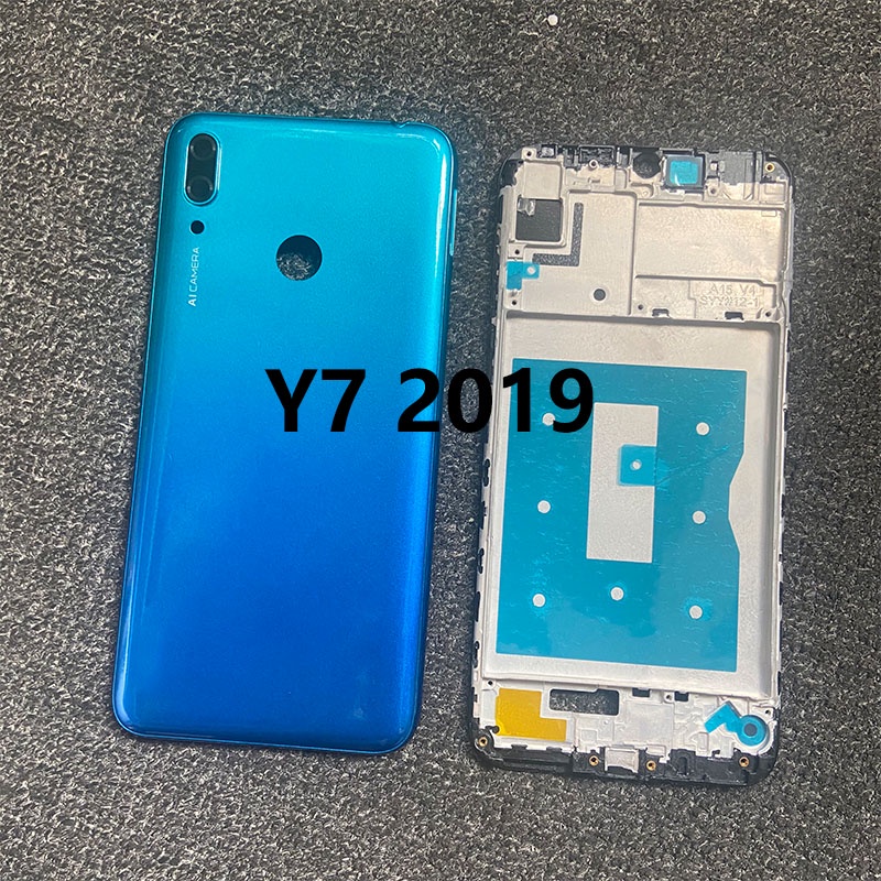 สําหรับ Huawei Y7 2019 กรอบกลาง แบบเต็ม ฝาหน้า + ฝาครอบแบตเตอรี่ ด้านหลัง เคสประตูด้านหลัง Y7 Prime 