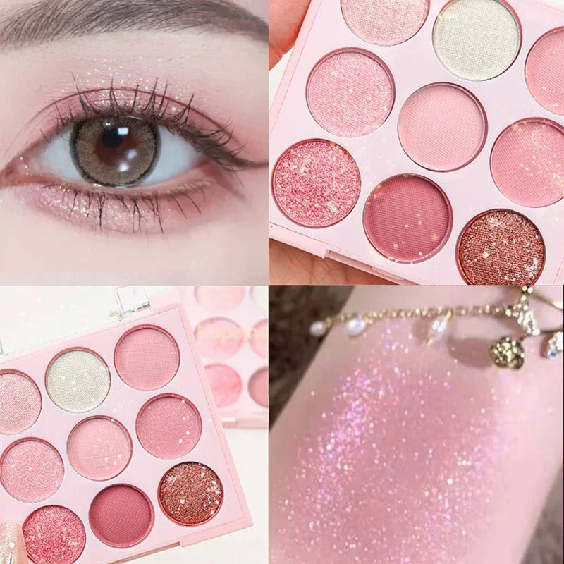 พาเลตต์อายแชโดว์ ไอศกรีม 9 สี กลิตเตอร์ กุหลาบ บลัชออน นม ชมพู ม่วง อายแชโดว์ จานสี อายแชโดว์ เย็น เกาหลี แต่งตา