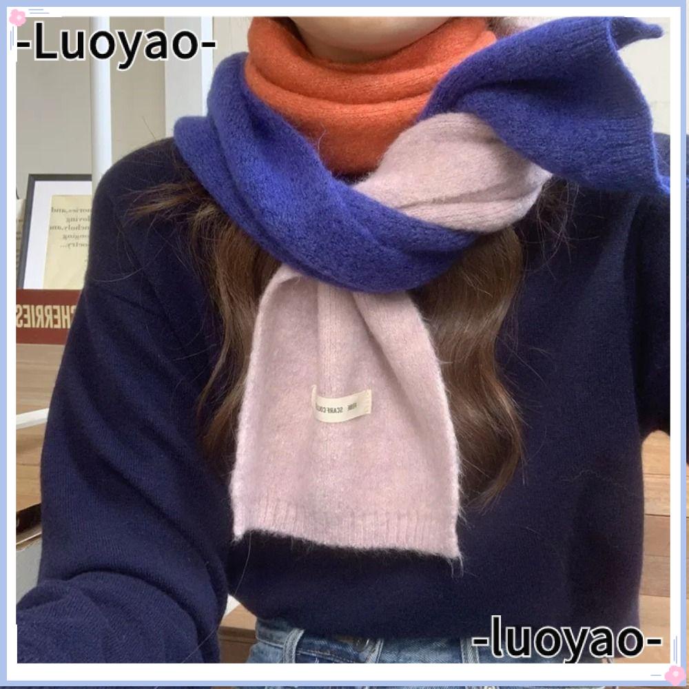 Luoyao ผ้าพันคอ ผ้าวูลถัก แบบหนา ยืดหยุ่น ลายทาง แฟชั่นสไตล์เกาหลี สําหรับผู้หญิง