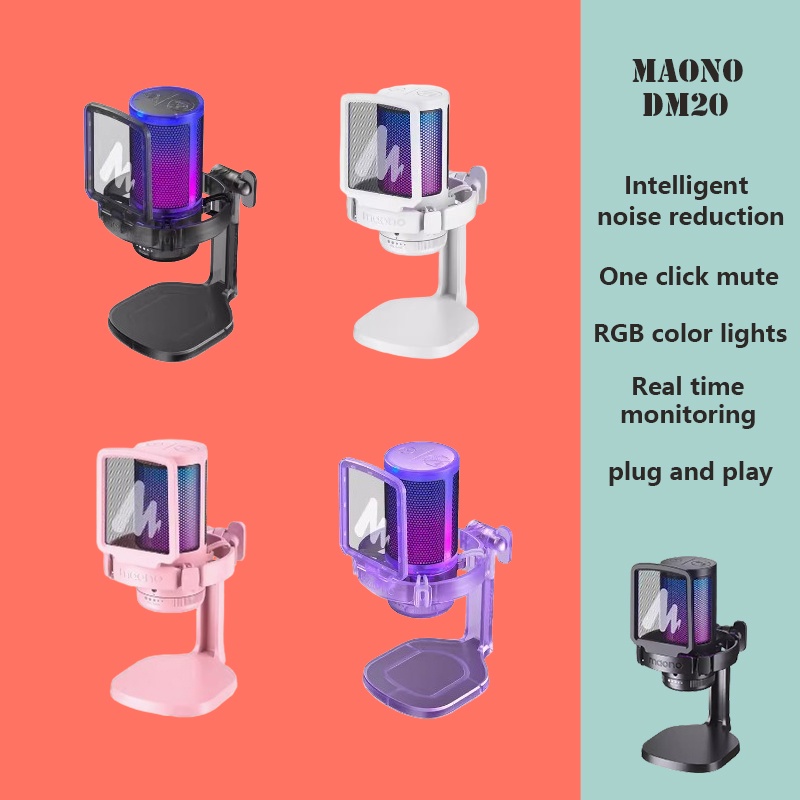 Maono DM20 RGB USB ไมโครโฟนเล่นเกม อัจฉริยะ ตัดเสียงรบกวน เหมาะสําหรับ PC และโทรศัพท์มือถือ สตรีมมิ่