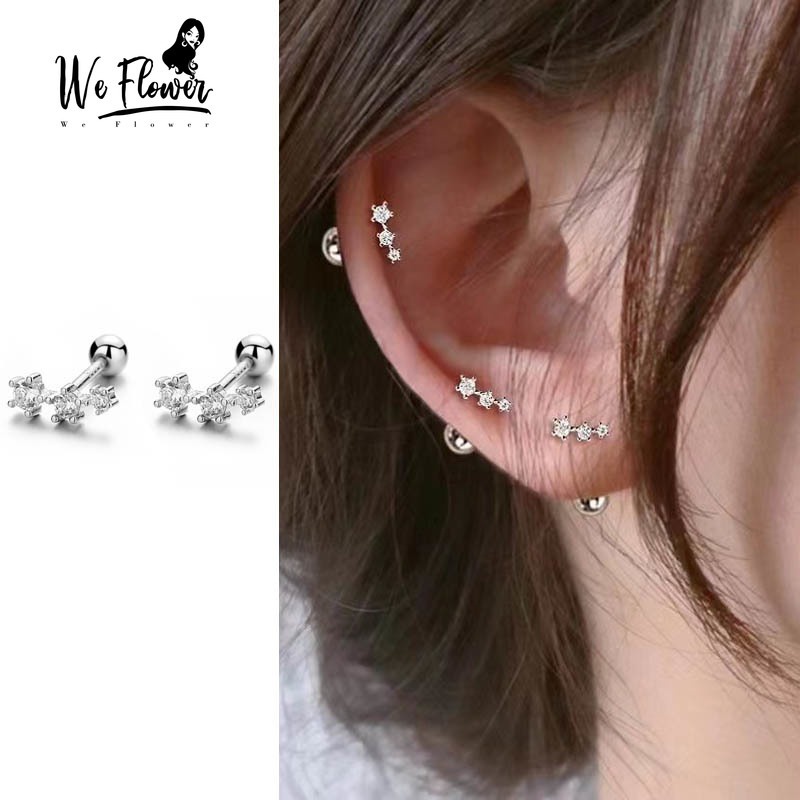 We Flower ต่างหูเม็ดเดี่ยว เงิน 925 จี้รูปดาว ประดับคริสตัล แวววาว สไตล์เกาหลี เครื่องประดับแฟชั่น สําหรับผู้หญิง และผู้ชาย